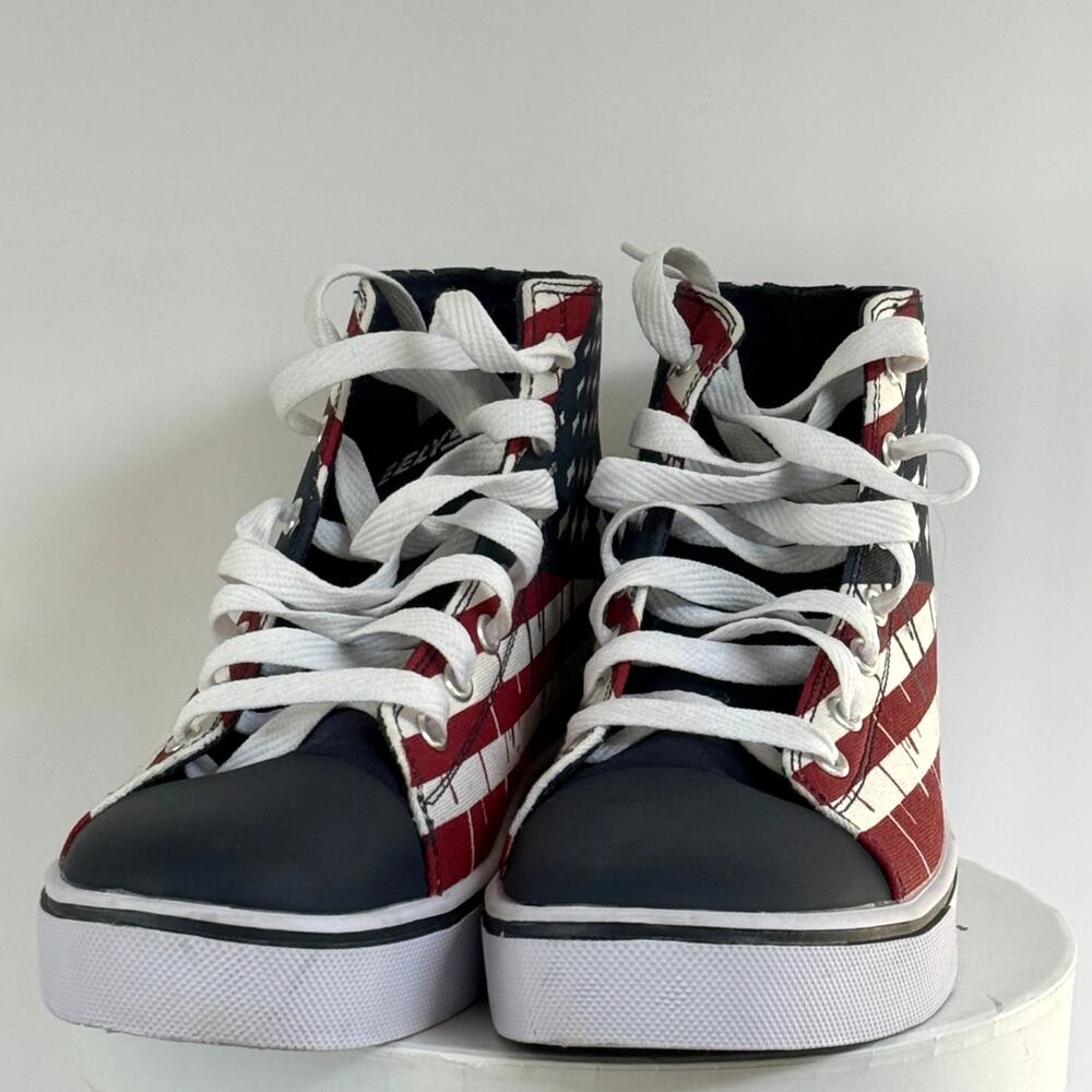 Heelys Hustle American Flag Skate Shoes Mens 8 Red White Blue Hi Top Wheeled EUC